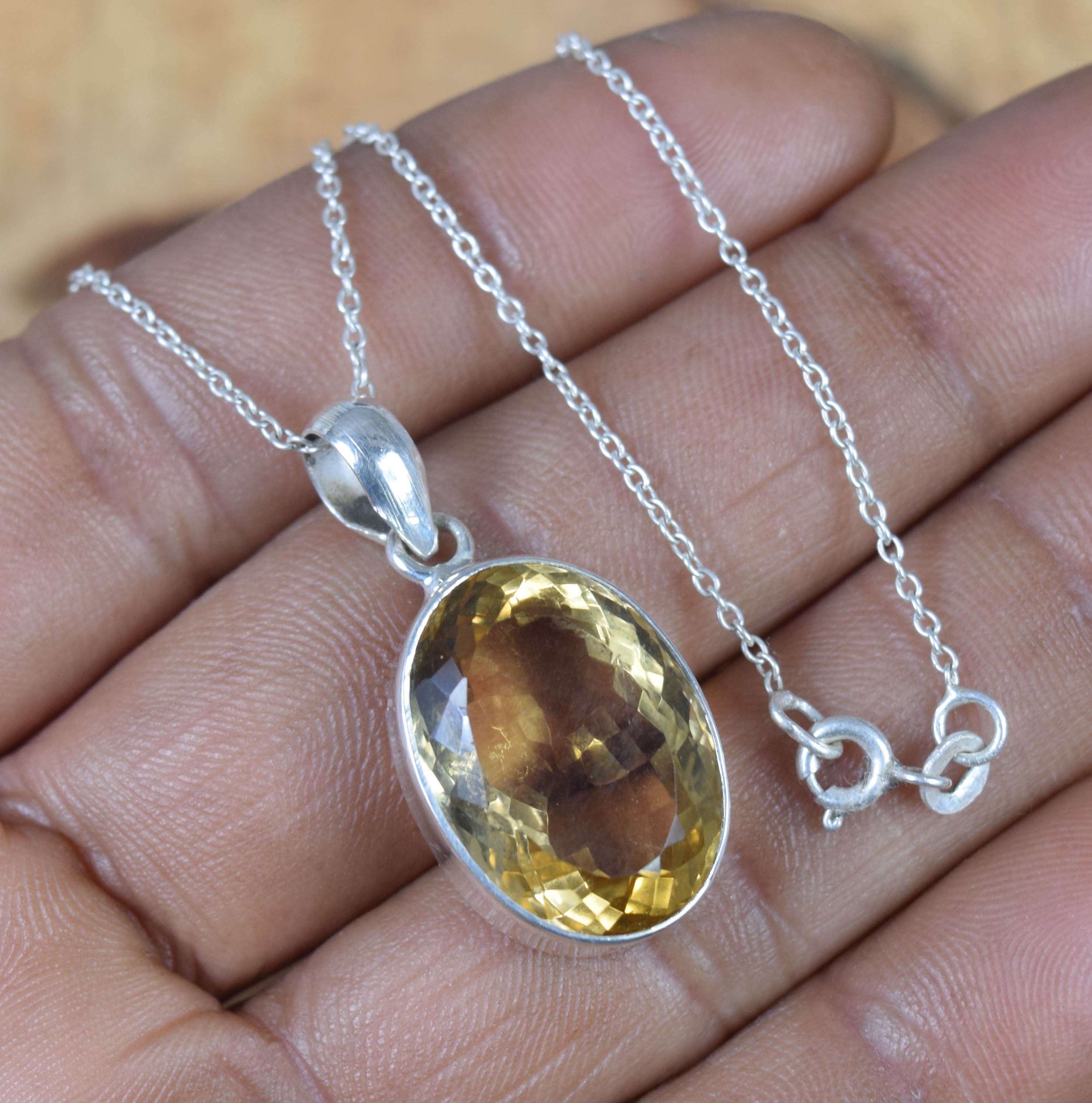 Smoky Quartz Sterling Silver Pendant Necklace: Faceted Gemstone Jewelry