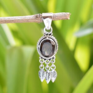 Smoky Quartz Sterling Silver Pendant: Oxidized Boho Gemstone Jewelry