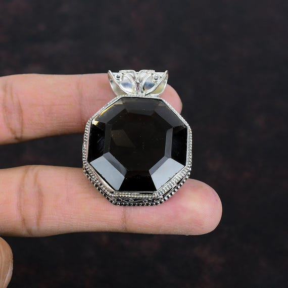 Vintage Faceted Smoky Quartz Pendant, Handmade Sterling Silver Vintage Faceted Smoky Quartz Pendant, Handmade Sterling Silver
