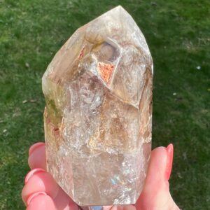 3.2 In Elestial Quartz Tower With Rainbows, Skeletal Smoky Quartz, Semi Polished Point #2