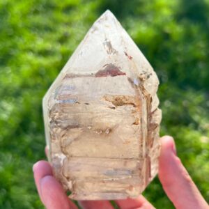 4.3" Elestial Quartz Crystal Tower, Large Skeletal Smoky Quartz Point, Semi Polished, Self Standing Gemstone For Home Decor