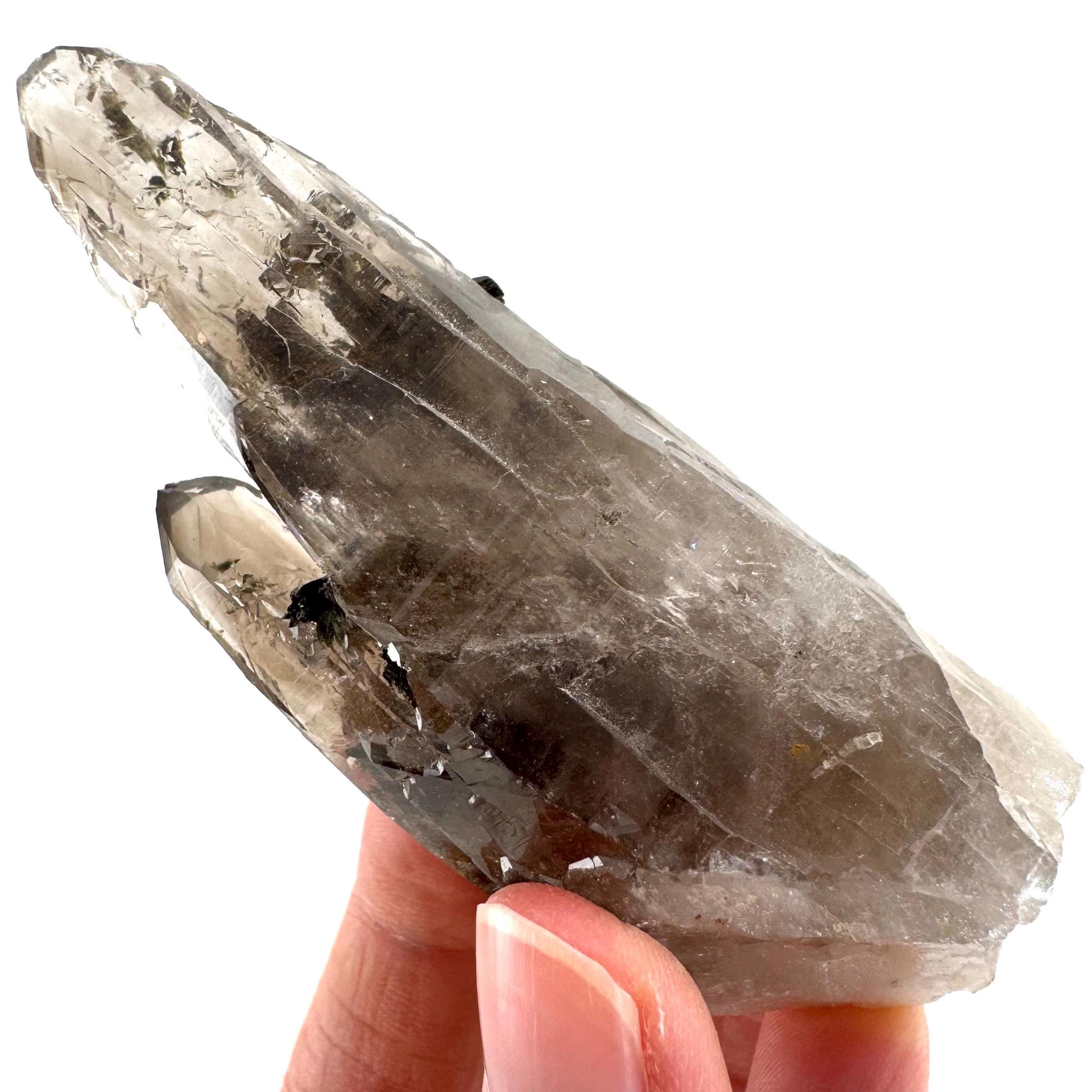 Smoky Quartz Crystal Point With Aegirine | Mineral Specimen