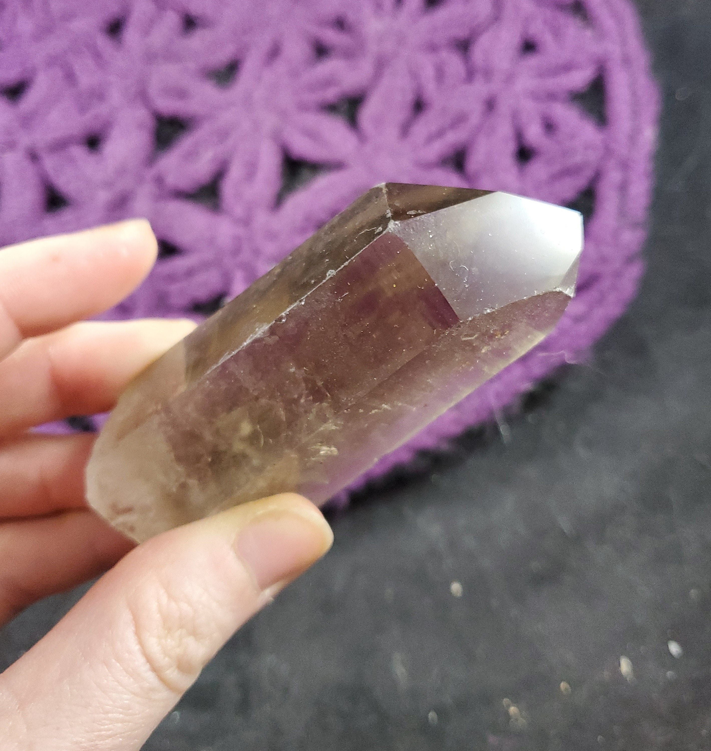 Smoky Quartz Crystal Phantom Point Brazil Terminated Etched Natural Wand Untreated Unheated Smokey Etched