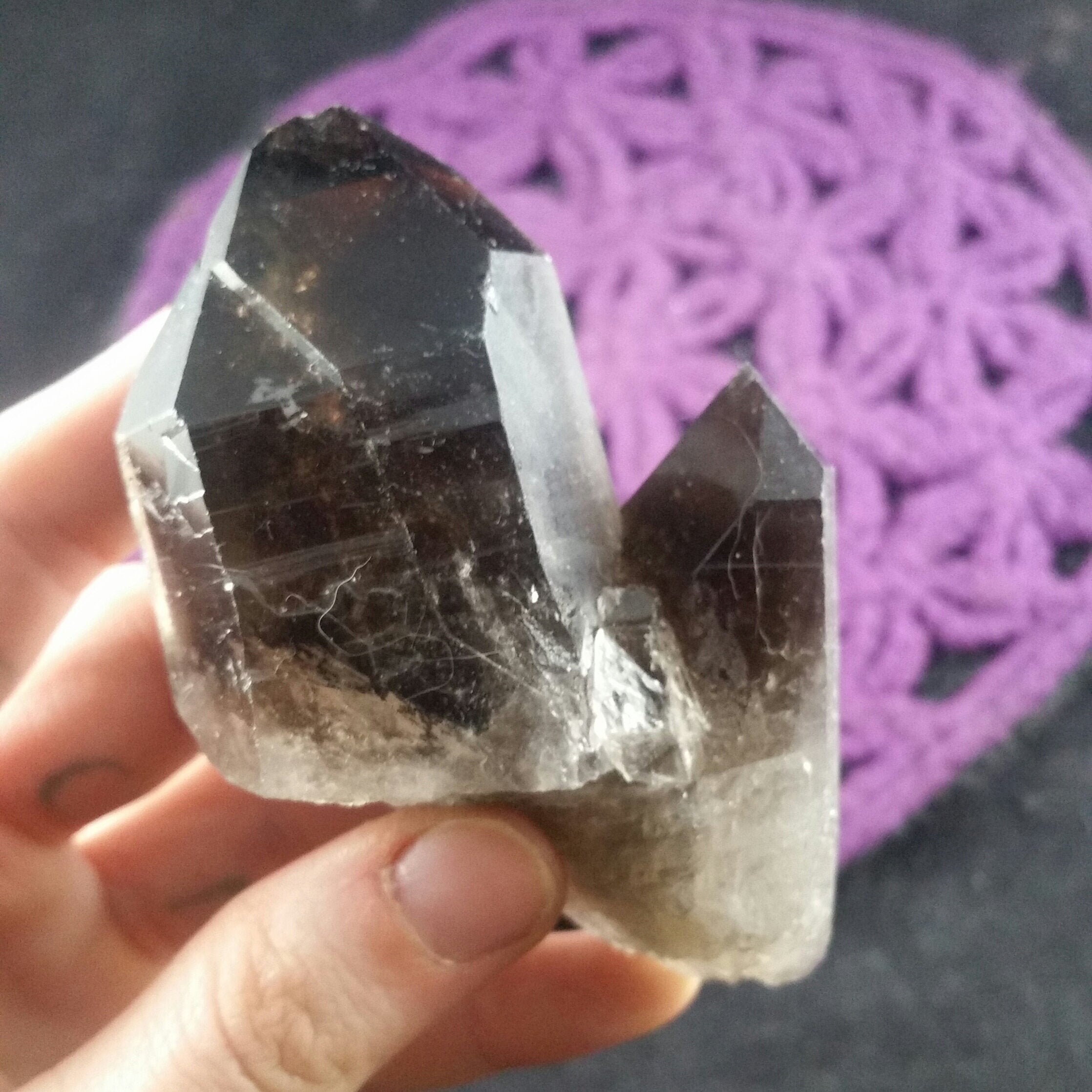 Dark Smoky Quartz Crystal Point Brazil Terminated Smokey Etched