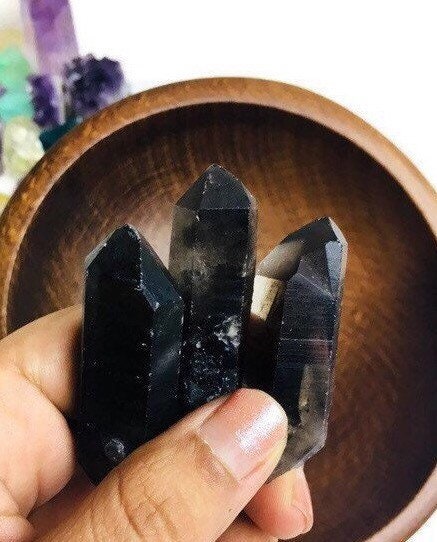 Raw Smoky Quartz Crystal Points: Natural Black Gemstone Wands, Lot Of 5 Raw Smoky Quartz Crystal Points: Natural Black Gemstone Wands, Lot Of 5