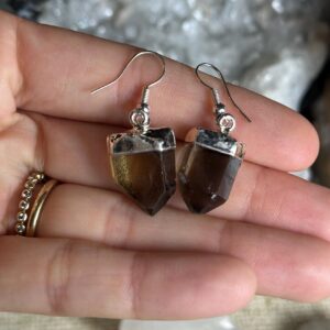 Raw smoky quartz point dangle earrings