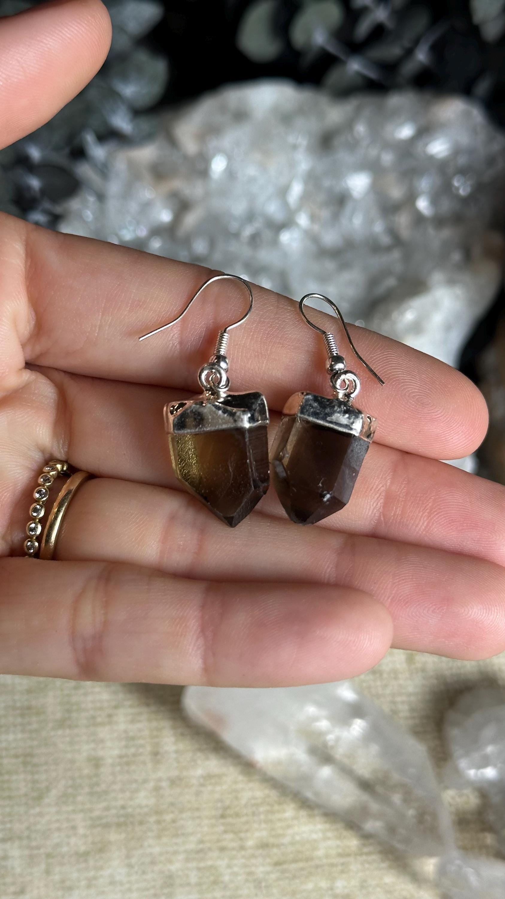 Raw Smoky Quartz Point Dangle Earrings Raw Smoky Quartz Point Dangle Earrings