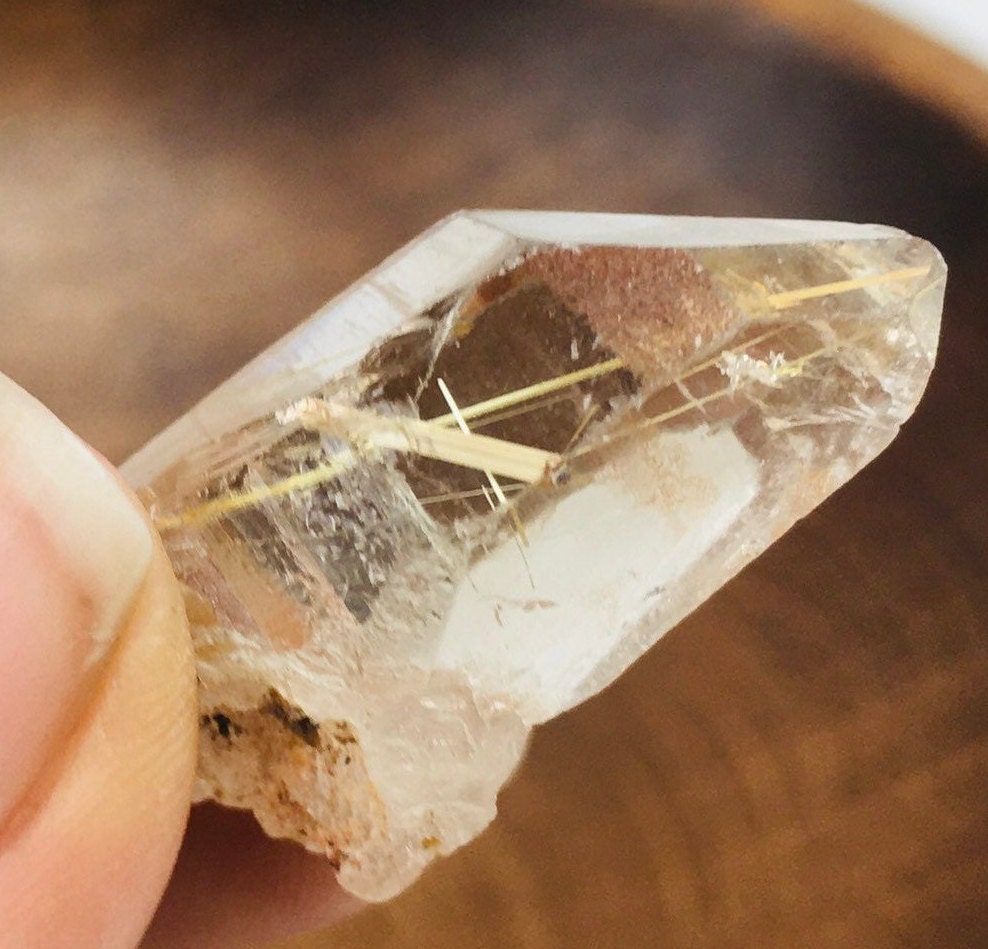 Rutilated Smoky Quartz Point: Raw Crystal Wand (7.3g) Rutilated Smoky Quartz Point: Raw Crystal Wand (7.3g)
