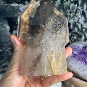 Smoky Quartz Scepter Tower: Phantom Rutile Mineral