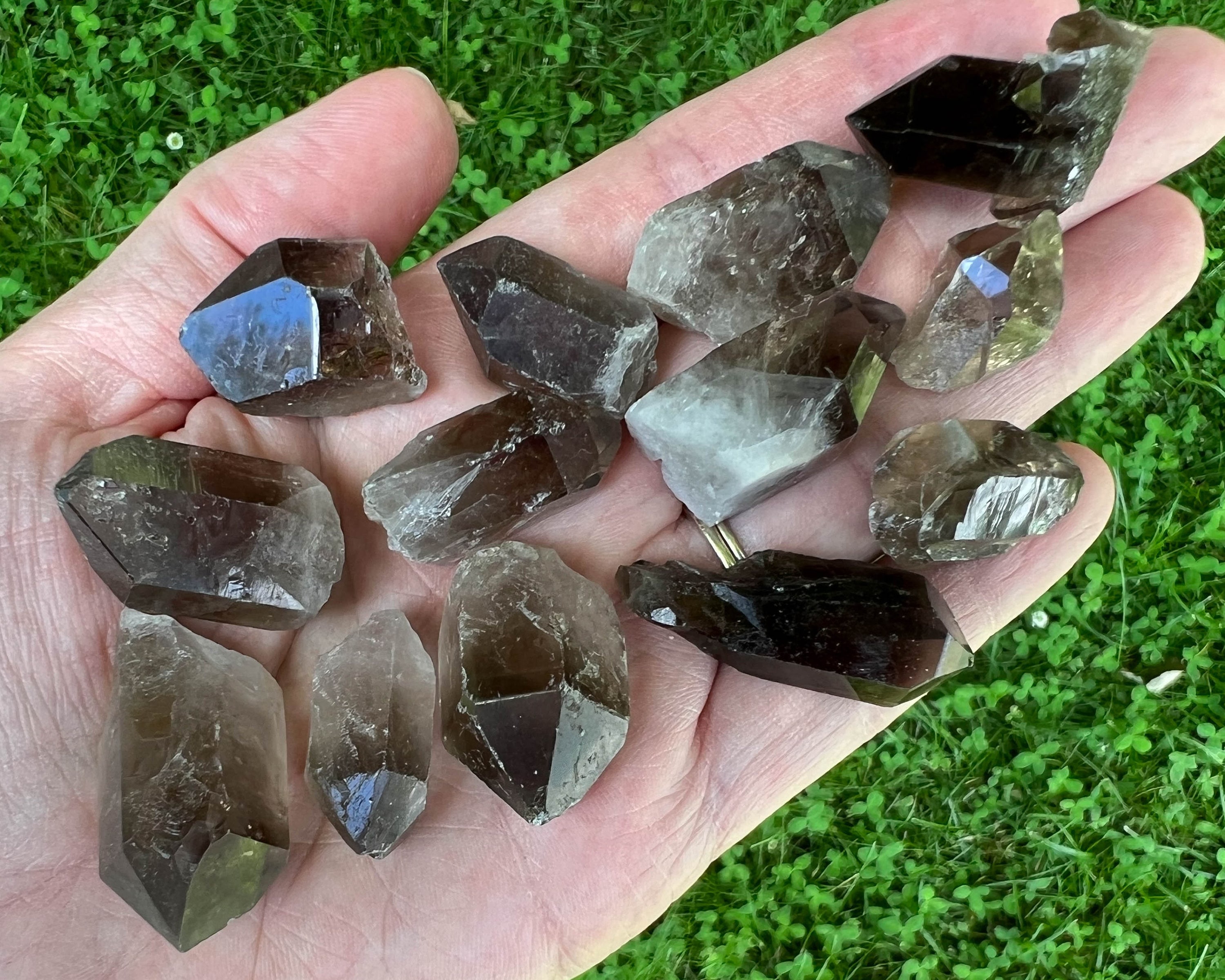 Set Of Thirteen Smoky Quartz Points, Lot Of Smokey Quartz Crystals From Brazil, Small Points For Jewelry, Crystal Grid, Gifts For Her #4 Set Of Thirteen Smoky Quartz Points, Lot Of Smokey Quartz Crystals From Brazil, Small Points For Jewelry, Crystal Grid, Gifts For Her #4
