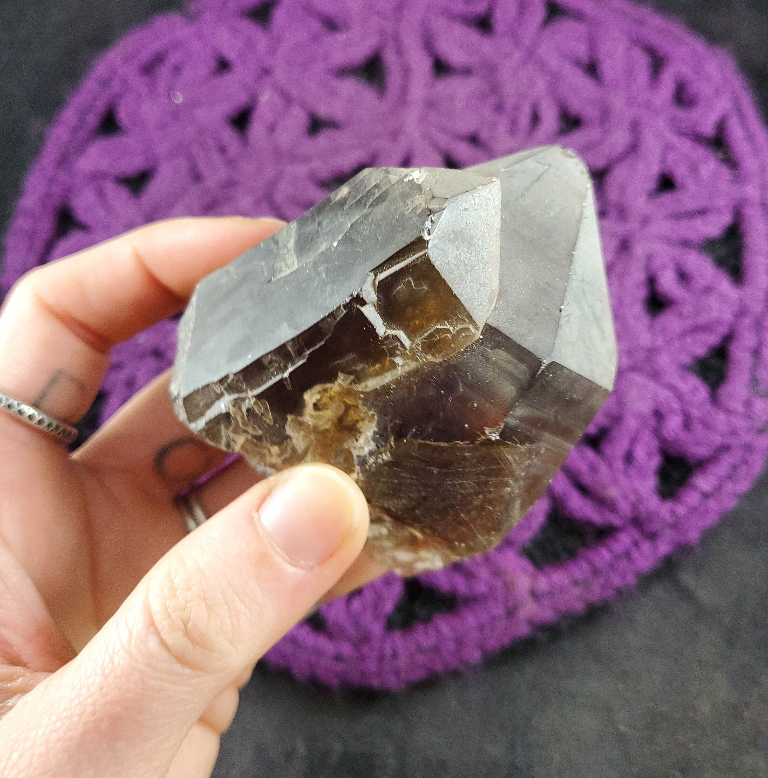 Smoky Quartz Twin Crystal Point Brazil Terminated Etched Natural Wand Untreated Unheated Smokey Etched