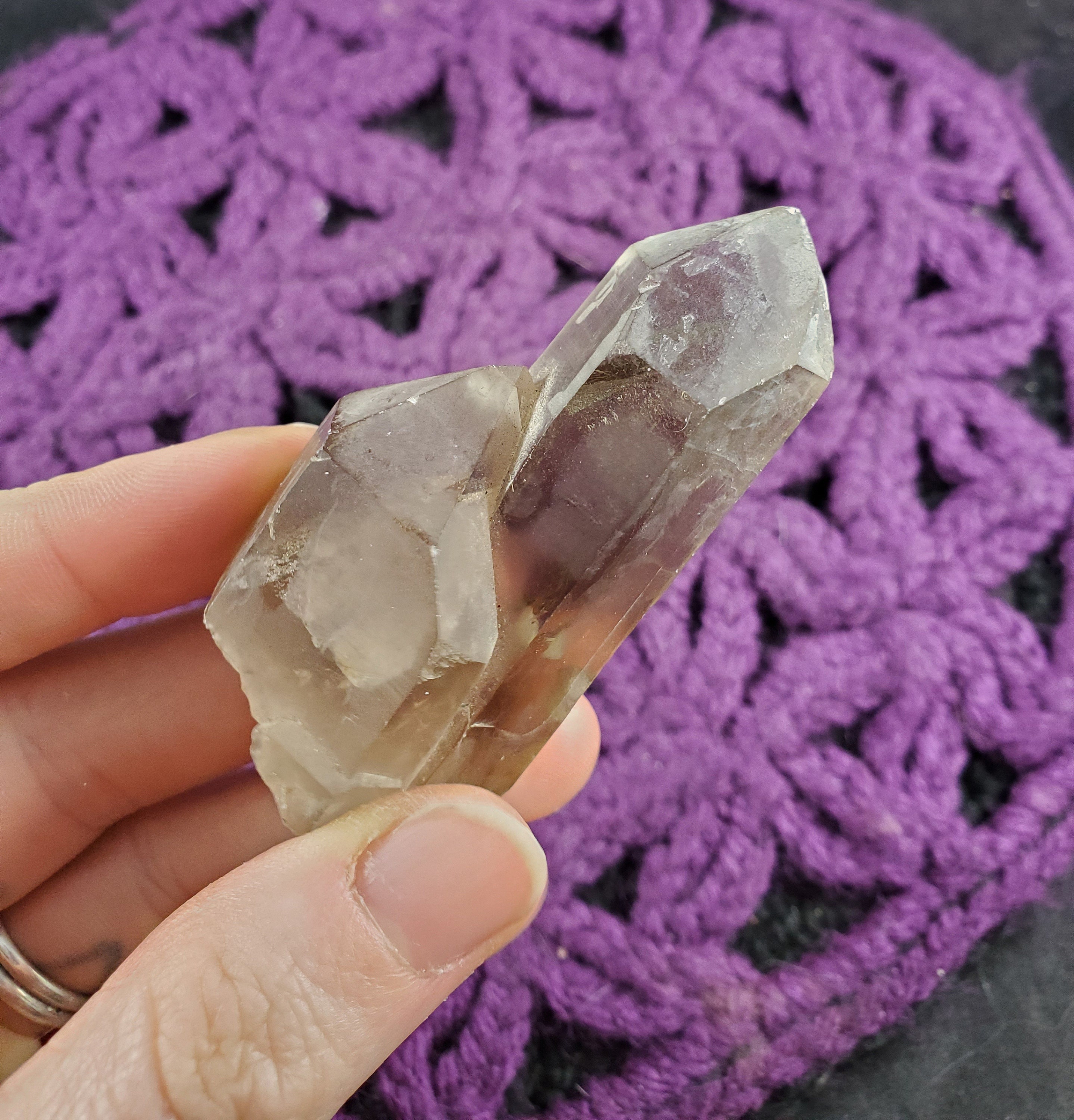 Smoky Quartz Twin Crystal Point Brazil Terminated Etched Natural Wand Untreated Unheated Smokey Etched