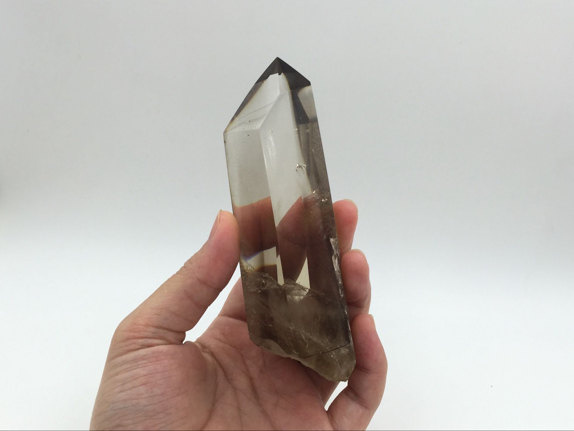 5" Top Quality Smoky Quartz Tower Point Large Smoky Quartz Crystal Wand Obelisk With Wood Standing Mineral Specimen Healing Display Cd-s10