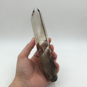 7.3" Top Quality Smoky Quartz Tower Point Large Smoky Quartz Crystal Wand Obelisk with Wood Standing Mineral Specimen Healing Display CD-S14