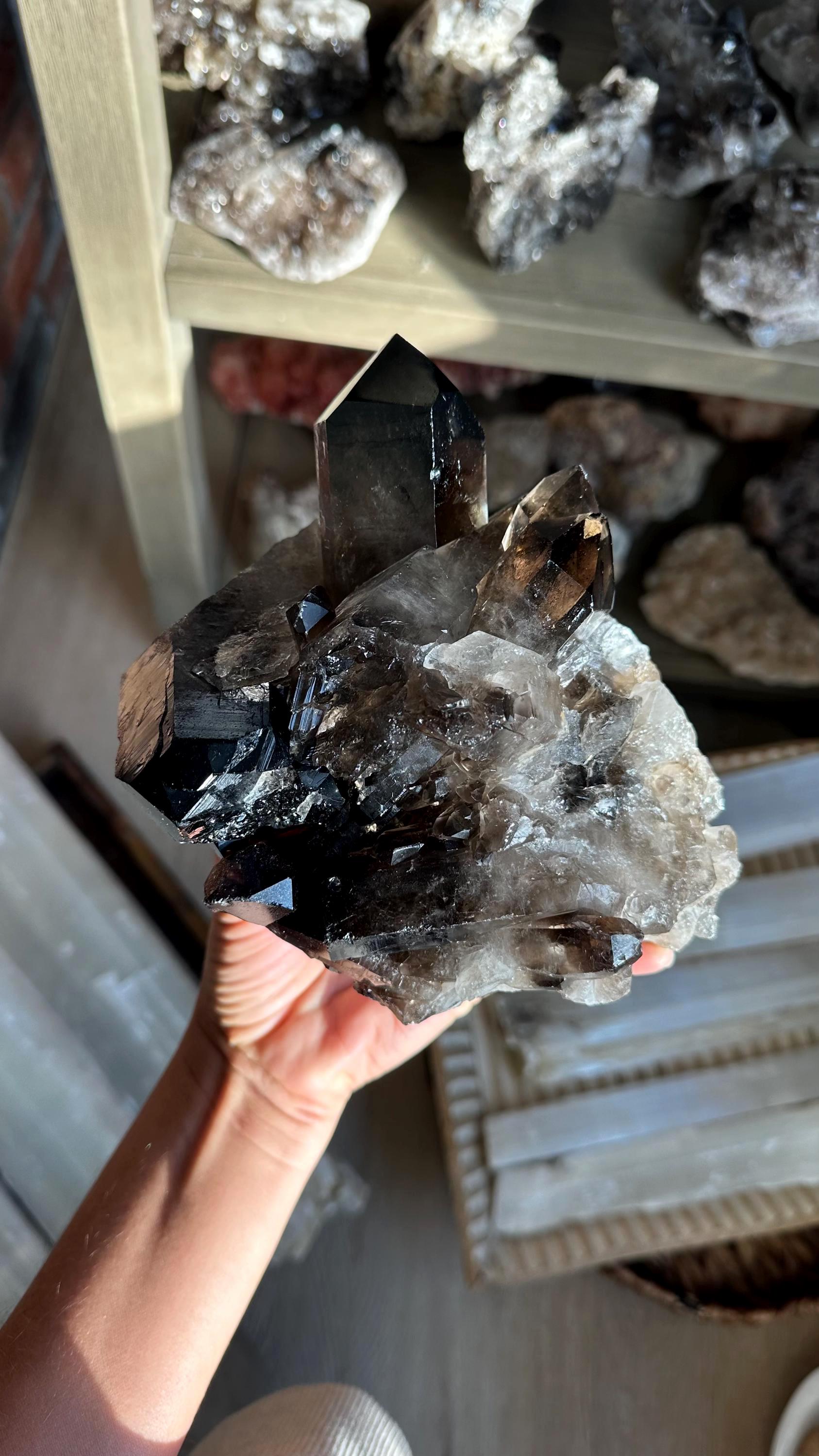 Large Brazilian Smoky Quartz Cluster – Extra Dark Color 5lb Large Brazilian Smoky Quartz Cluster – Extra Dark Color 5lb