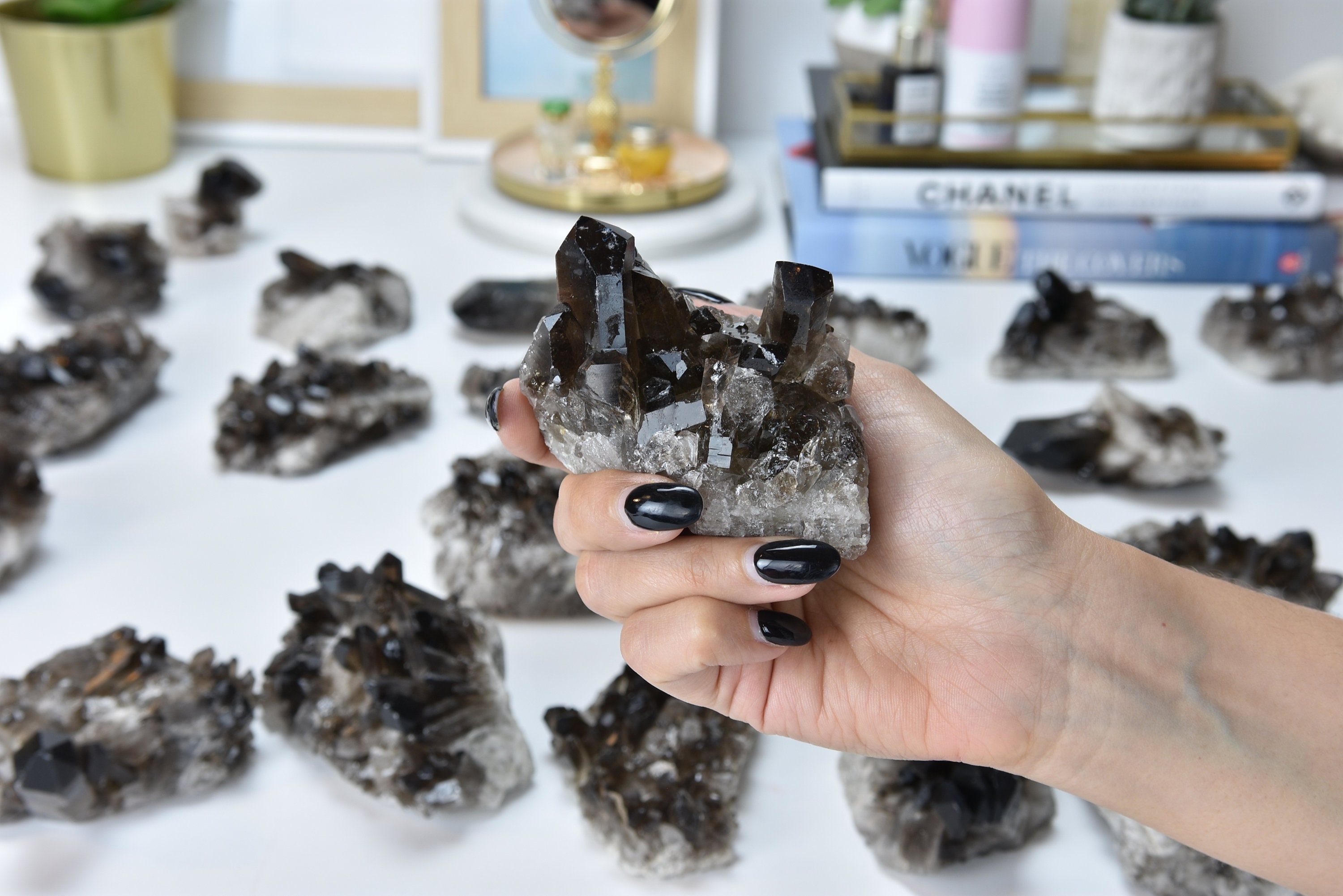 Large Smoky Quartz Crystal Cluster: Natural Home Decor Stone