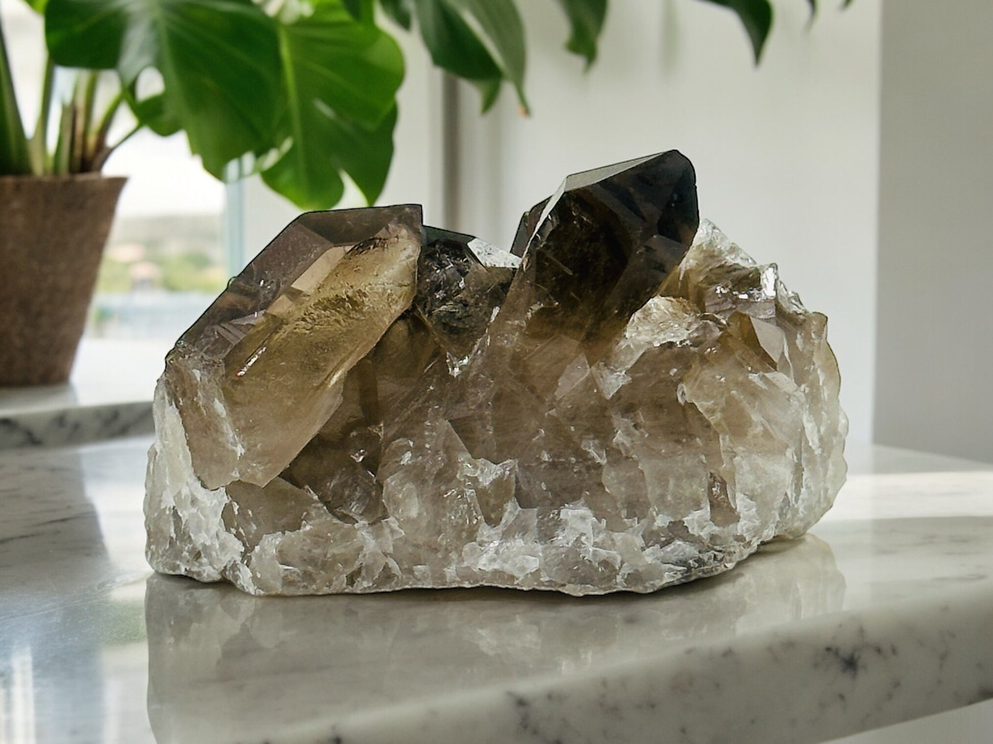 Lemurian Smokey Quartz Crystal Cluster Natural From Minas Gerais Brazil