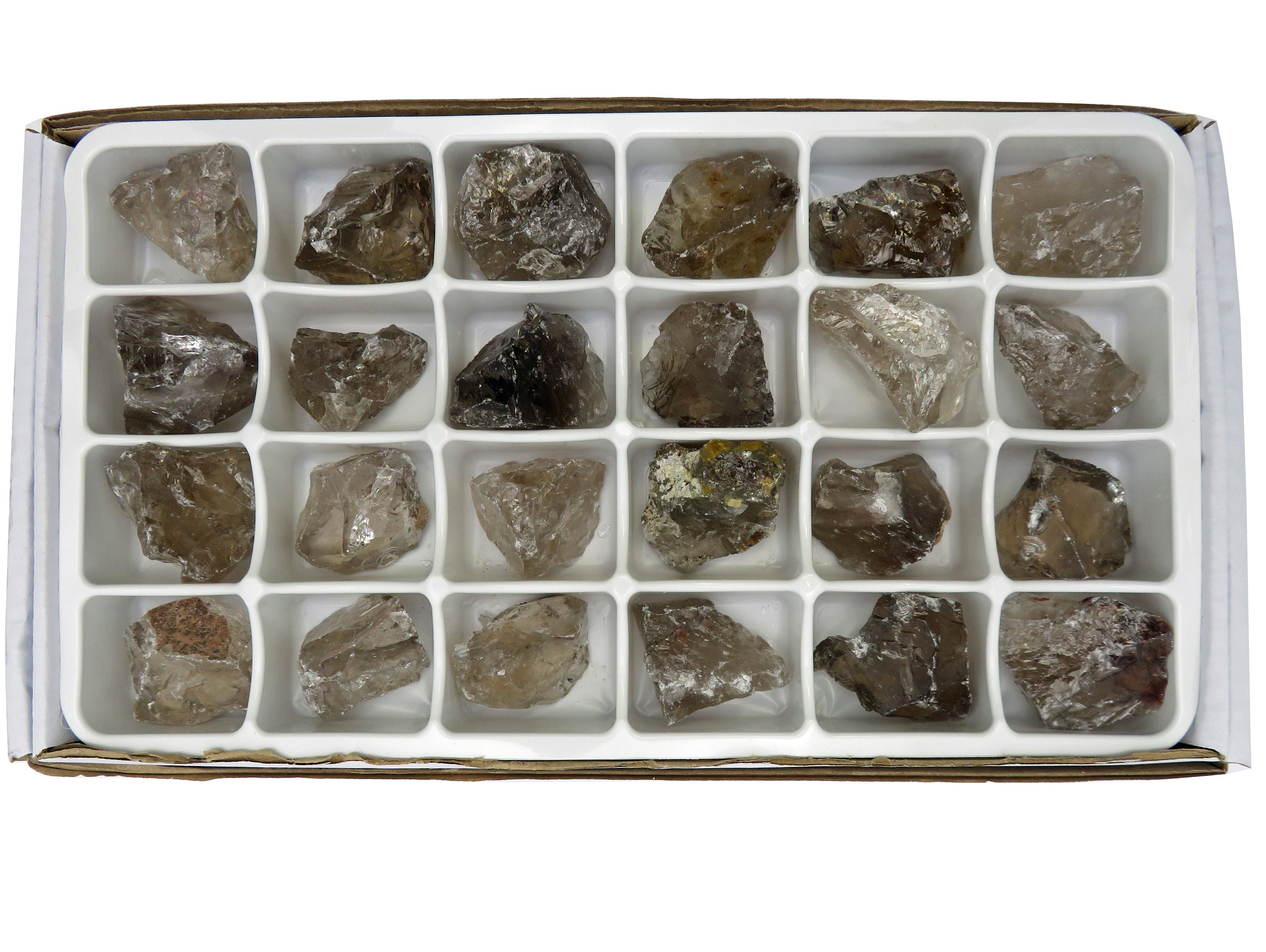 Smokey Quartz Crystal Box – 24 Raw Mineral Pieces