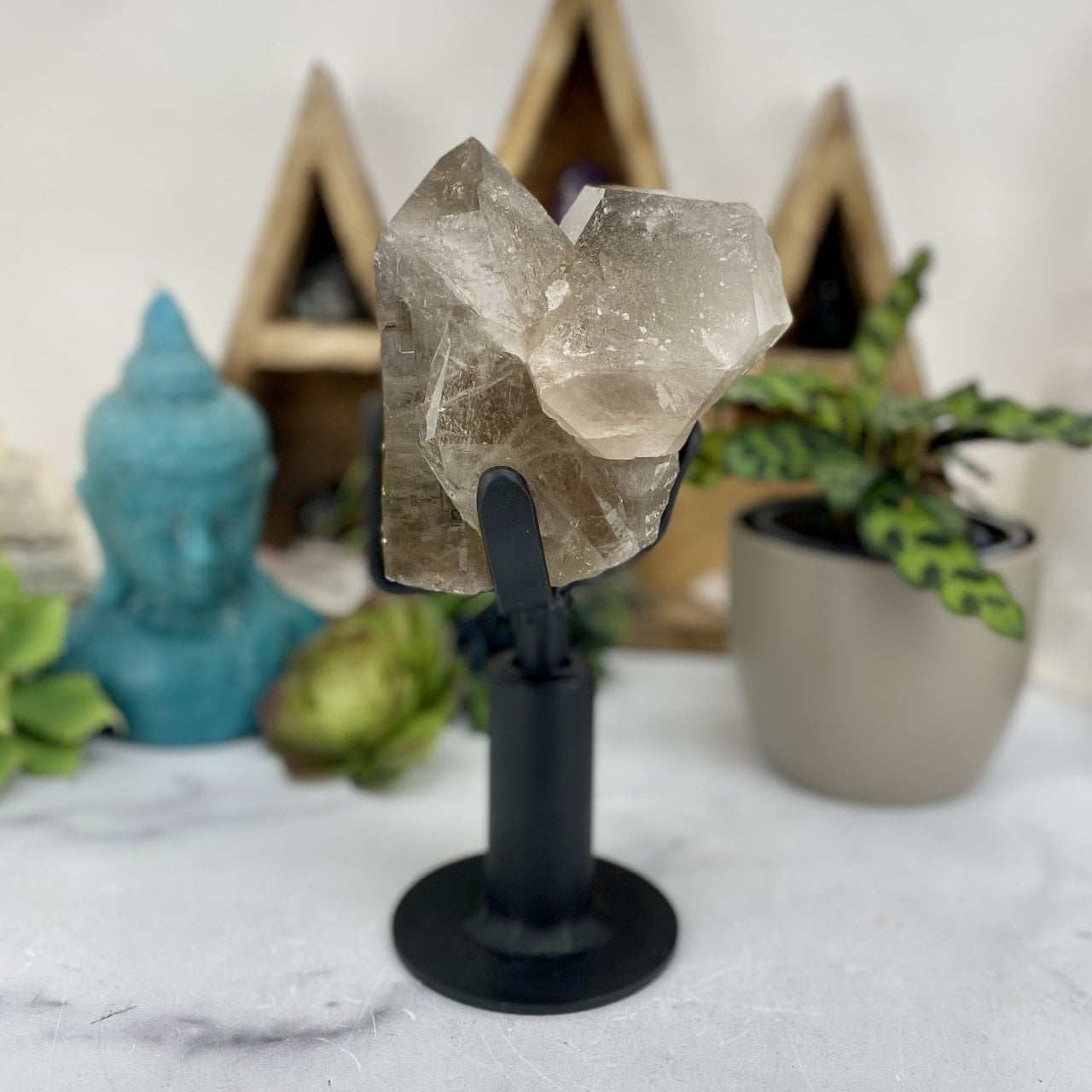 Smokey Quartz Rutilated Raw Semi Polished Point On A Spinning Stand - (dooak-s29-07) Smokey Quartz Rutilated Raw Semi Polished Point On A Spinning Stand - (dooak-s29-07)