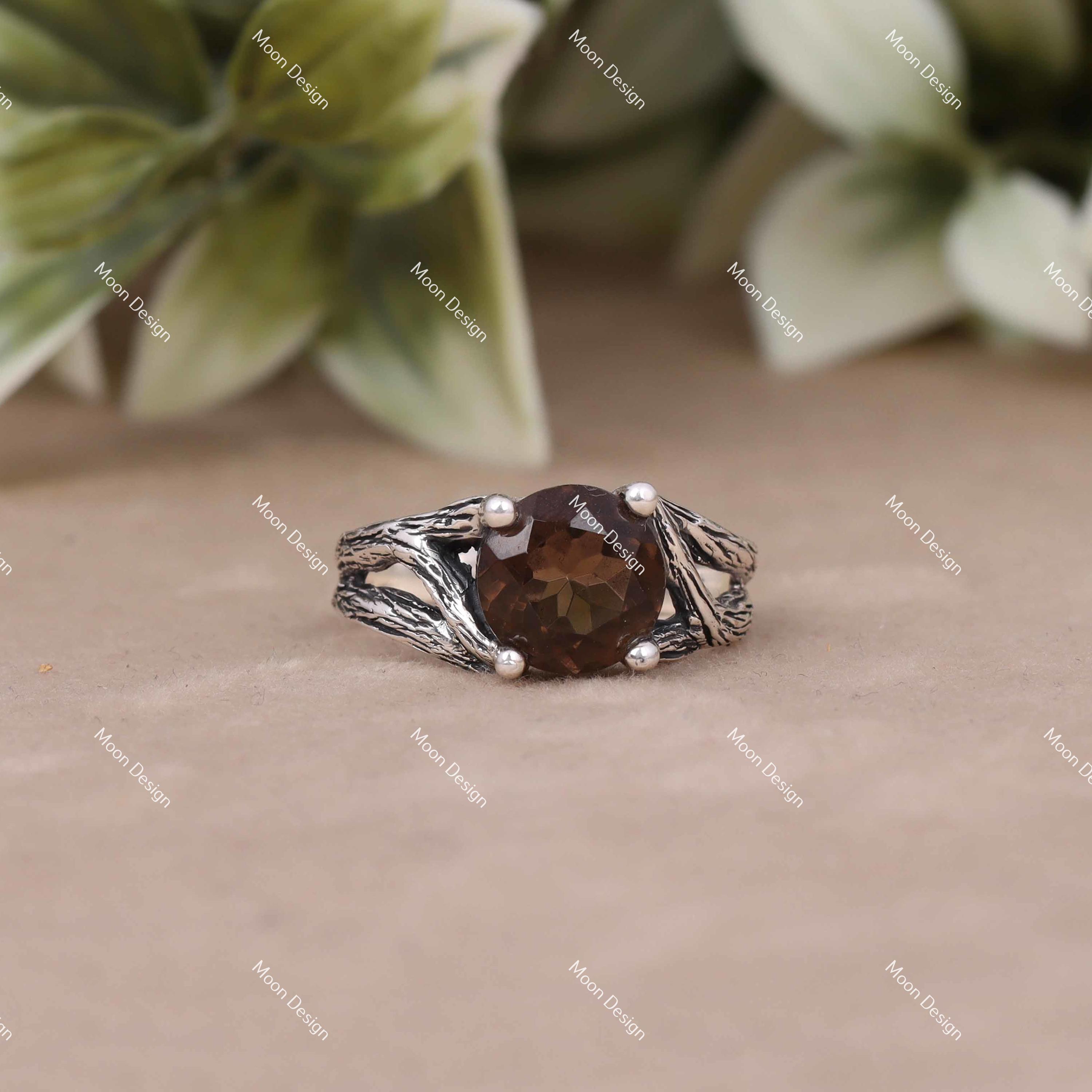 Smoky Quartz Ring, 925 Sterling Silver Handmade Gemstone Crystal Jewelry, Gift For Her.