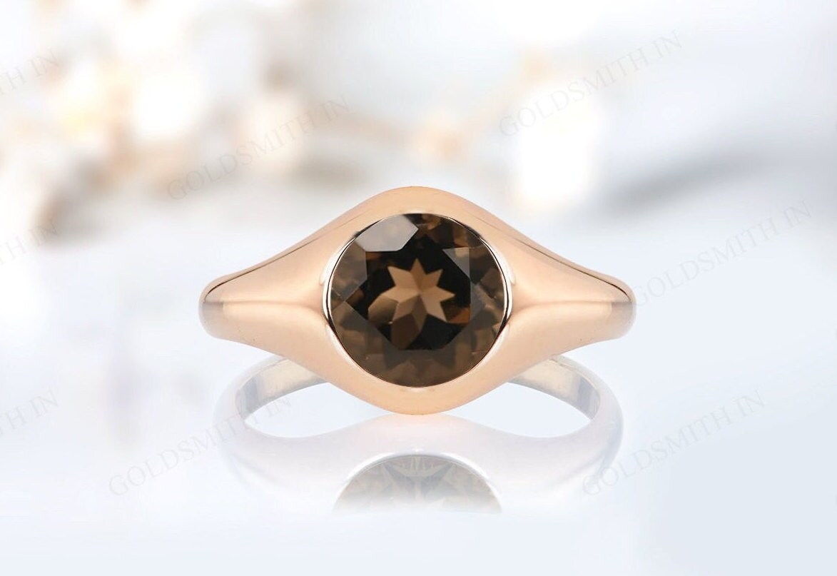 Brown Smoky Quartz Signet Engagement Ring For Women 925 Sterling Silver Signet Ring Unique Round Shaped Smoky Quartz Wedding Ring For Her Brown Smoky Quartz Signet Engagement Ring For Women 925 Sterling Silver Signet Ring Unique Round Shaped Smoky Quartz Wedding Ring For Her