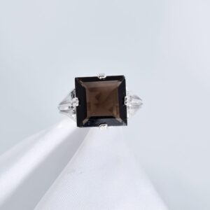 Smoky Quartz Ring, Brown Quartz Ring, Square 12x12 mm, 5.90 carats, 925 Regalle Style Sterling Silver Ring