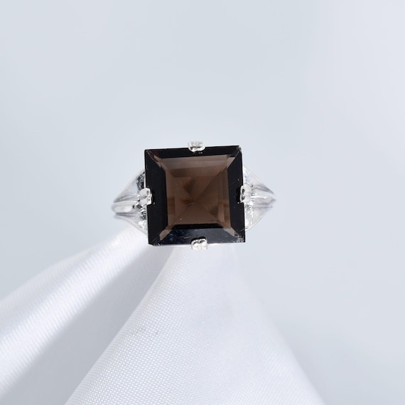 Smoky Quartz Ring, Brown Quartz Ring, Square 12x12 Mm, 5.90 Carats, 925 Regalle Style Sterling Silver Ring Smoky Quartz Ring, Brown Quartz Ring, Square 12x12 Mm, 5.90 Carats, 925 Regalle Style Sterling Silver Ring