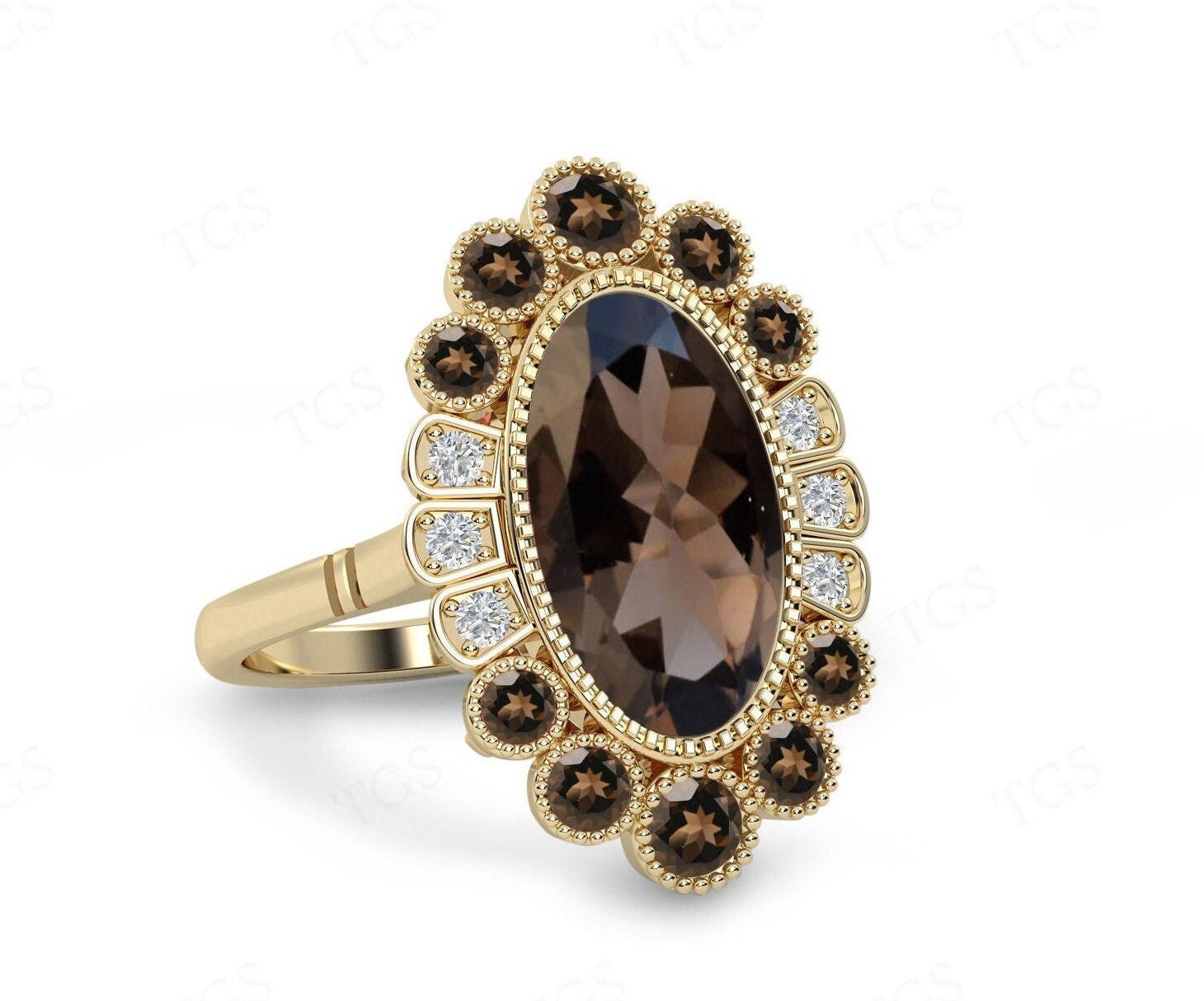 Brown Smoky Quartz Wedding Ring For Women Vintage Cocktail Style Ring Art Deco Smoky Quartz Engagement Ring Unique Large Gemstone Ring