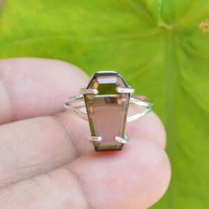 Coffin Smoky Quartz Ring: 925 Sterling Silver Gemstone Ring