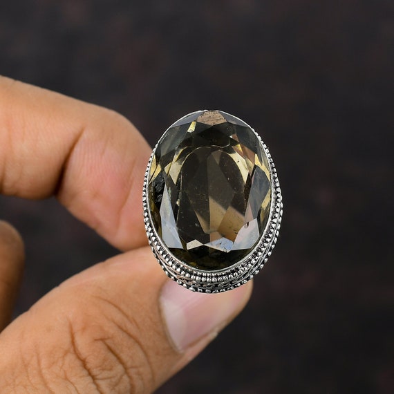 Faceted Smoky Quartz Ring: Handmade 925 Sterling Silver, Vintage Style Faceted Smoky Quartz Ring: Handmade 925 Sterling Silver, Vintage Style