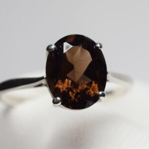 Smoky Quartz Ring, Genuine Gemstone, 2+ct. 10x8mm Oval, Set in 925 Sterling Silver Solitaire Ring