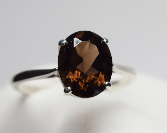 Smoky Quartz Ring, Genuine Gemstone, 2+ct. 10x8mm Oval, Set In 925 Sterling Silver Solitaire Ring Smoky Quartz Ring, Genuine Gemstone, 2+ct. 10x8mm Oval, Set In 925 Sterling Silver Solitaire Ring