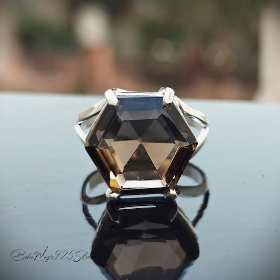 Handmade Smokey Quartz Ring: 925 Sterling Silver Anniversary Jewelry
