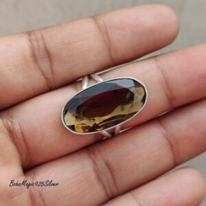 Handmade Smokey Quartz 925 Sterling Silver Ring: Boho Jewelry