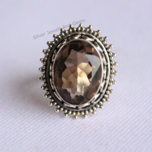 Natural Smoky Quartz Ring, Designer Oval Smoky Ring, Gift For Her, Handmade Ring, 925 Sterling Silver Ring, Capricorn Birthstone Ring