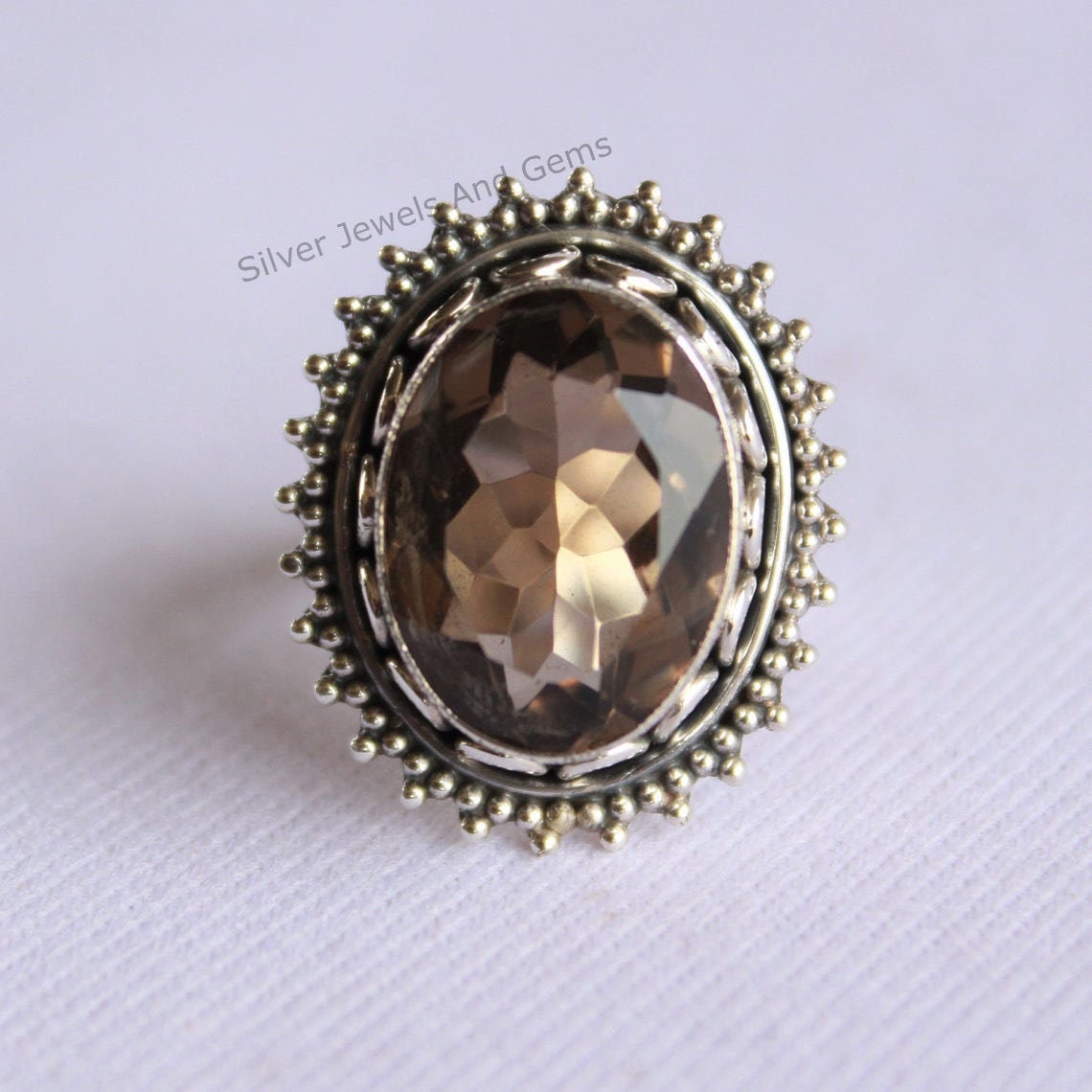 Natural Smoky Quartz Ring, Designer Oval Smoky Ring, Gift For Her, Handmade Ring, 925 Sterling Silver Ring, Capricorn Birthstone Ring