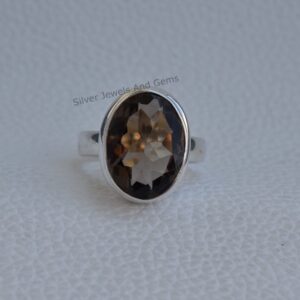 Natural Smoky Quartz Ring, Handmade Ring, 925 Sterling Silver Ring, Oval Brown Quartz Ring, Gift For Her, Capricorn Birthstone Ring