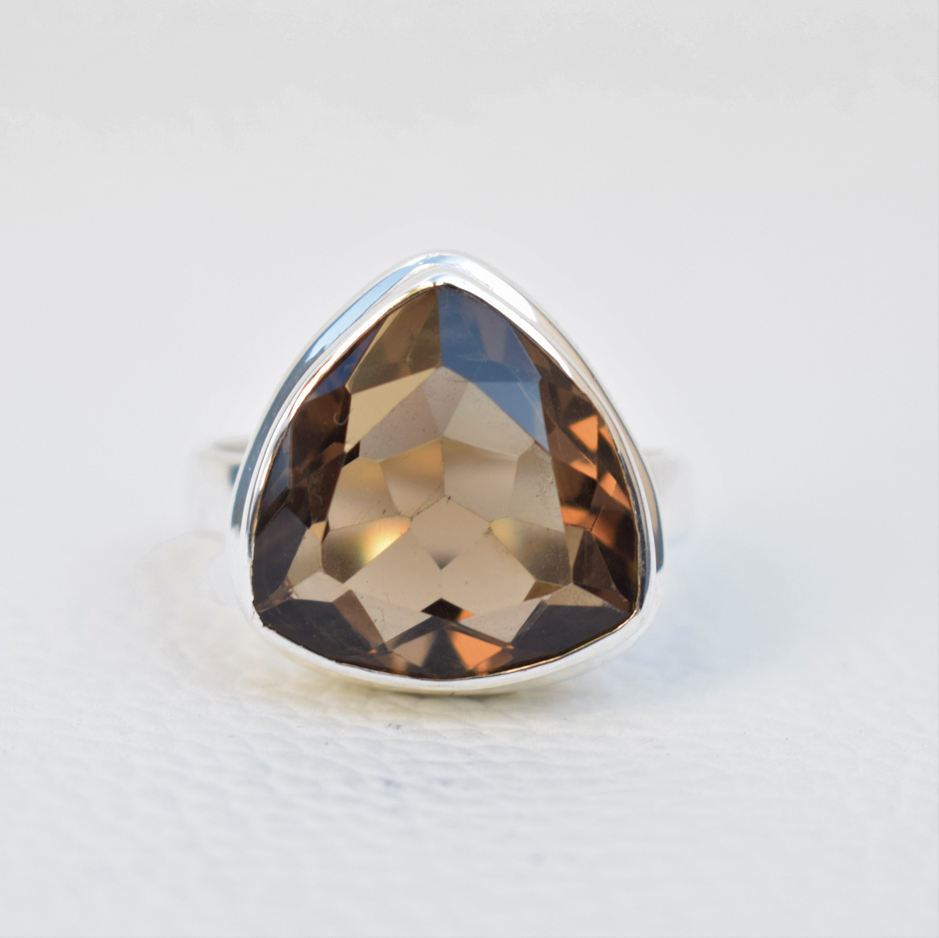 Natural Smoky Quartz Ring, Trillion Smoky Ring, Capricorn Birthstone, Handmade 925 Sterling Silver Ring, Promise Ring Natural Smoky Quartz Ring, Trillion Smoky Ring, Capricorn Birthstone, Handmade 925 Sterling Silver Ring, Promise Ring