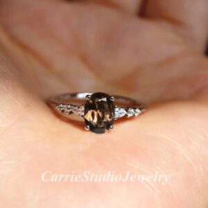 Smoky Quartz Ring - Oval Brown Quartz Ring Silver- Unique Promise Ring for Women- Alternative Ring Handmade