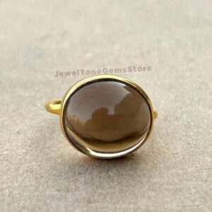 Smoky Quartz Ring: Oval Cabochon, Sterling Silver Solitaire