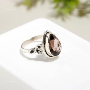 Smoky Quartz Pear Ring: 925 Sterling Silver Gemstone Ring