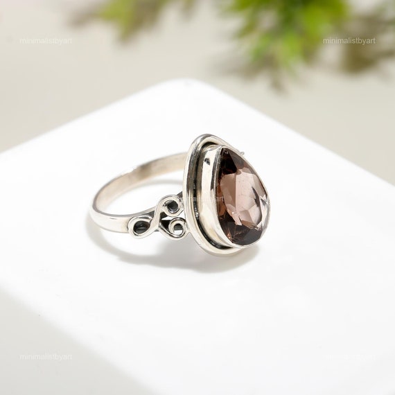 Smoky Quartz Pear Ring: 925 Sterling Silver Gemstone Ring