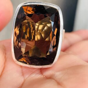 Rectangle Shape Smoky Quartz Sterling Silver Ring, faceted Gemstone Gift Her