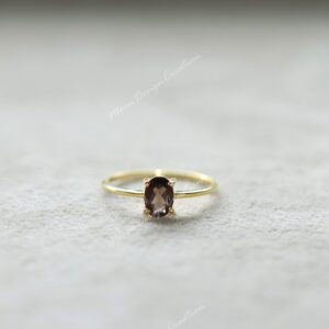 Smoky Quartz Solitaire Ring: 925 Sterling Silver Engagement Ring