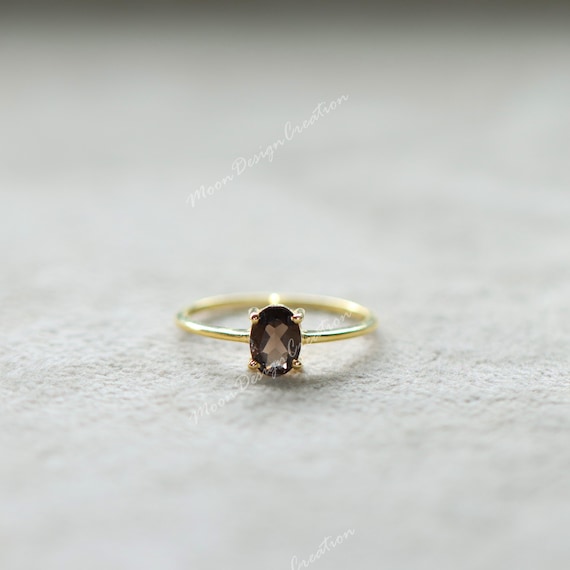 Smoky Quartz Solitaire Ring: 925 Sterling Silver Engagement Ring