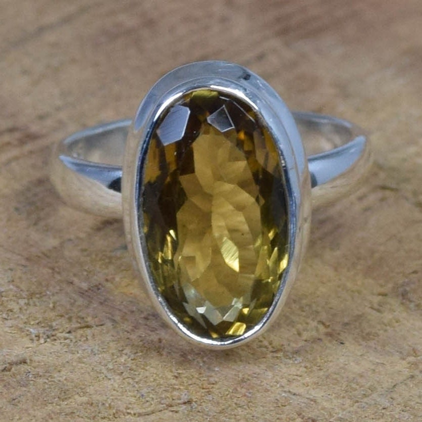 Smoky Quartz Sterling Silver Ring: Oval Faceted Gemstone, November Birthstone
