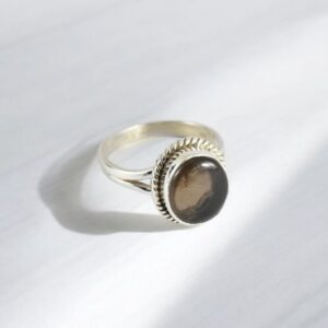 Smoky Quartz Sterling Silver Solitaire Ring - Unisex Statement Ring