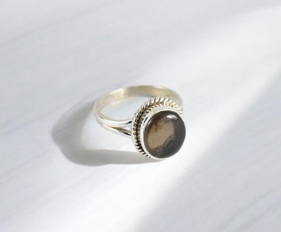 Smoky Quartz Sterling Silver Solitaire Ring - Unisex Statement Ring