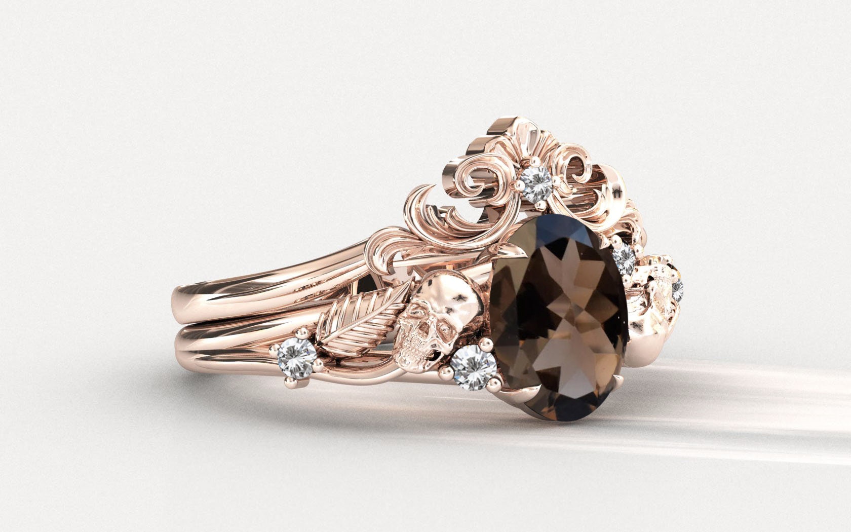 Vintage Leaf Style Smoky Quartz Engagement Ring Set Filigree Design Smoky Quartz Wedding Ring Set Antique Bridal Anniversary Promise Rings Vintage Leaf Style Smoky Quartz Engagement Ring Set Filigree Design Smoky Quartz Wedding Ring Set Antique Bridal Anniversary Promise Rings