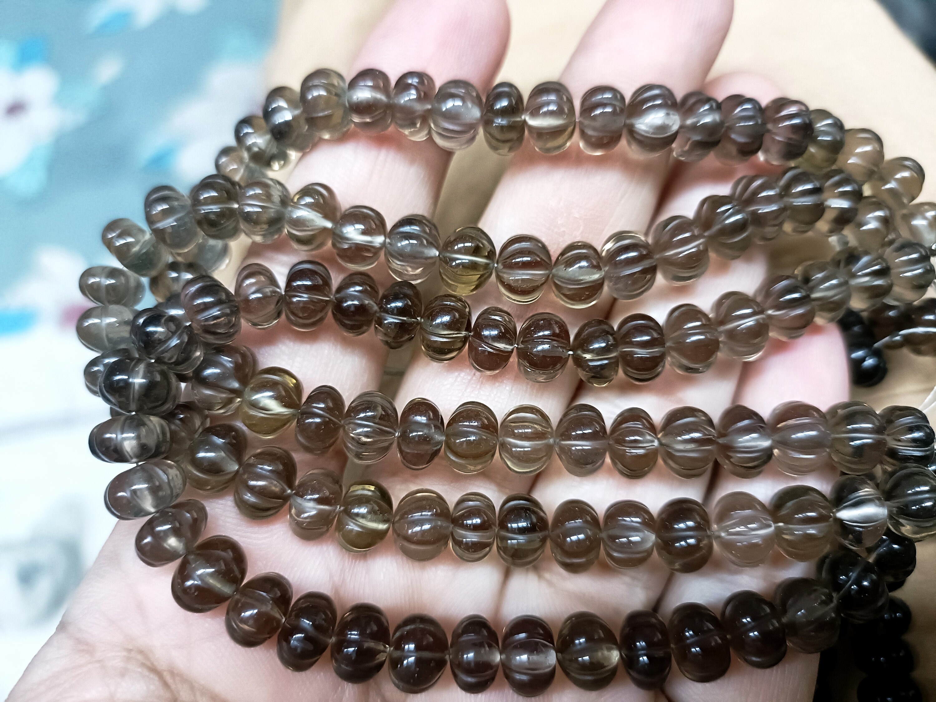 7 Inches Strand, Natural Smoky Quartz Smooth Melon Shape Rondelles Size 7-8mm 7 Inches Strand, Natural Smoky Quartz Smooth Melon Shape Rondelles Size 7-8mm